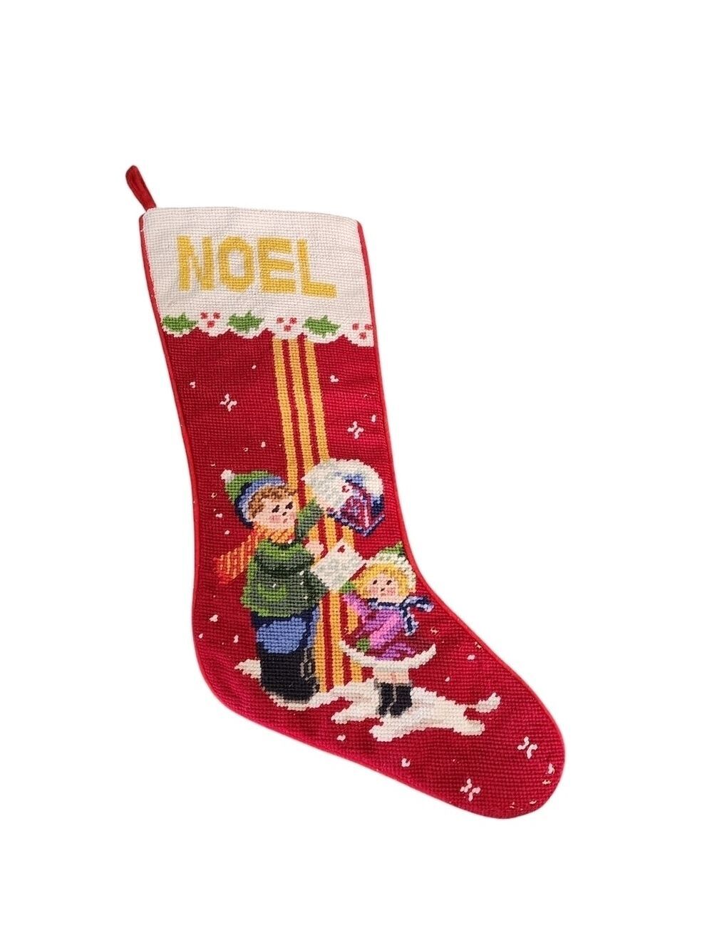 NOEL Christmas Holiday stocking  needlepoint Cross Stitch children santa letters